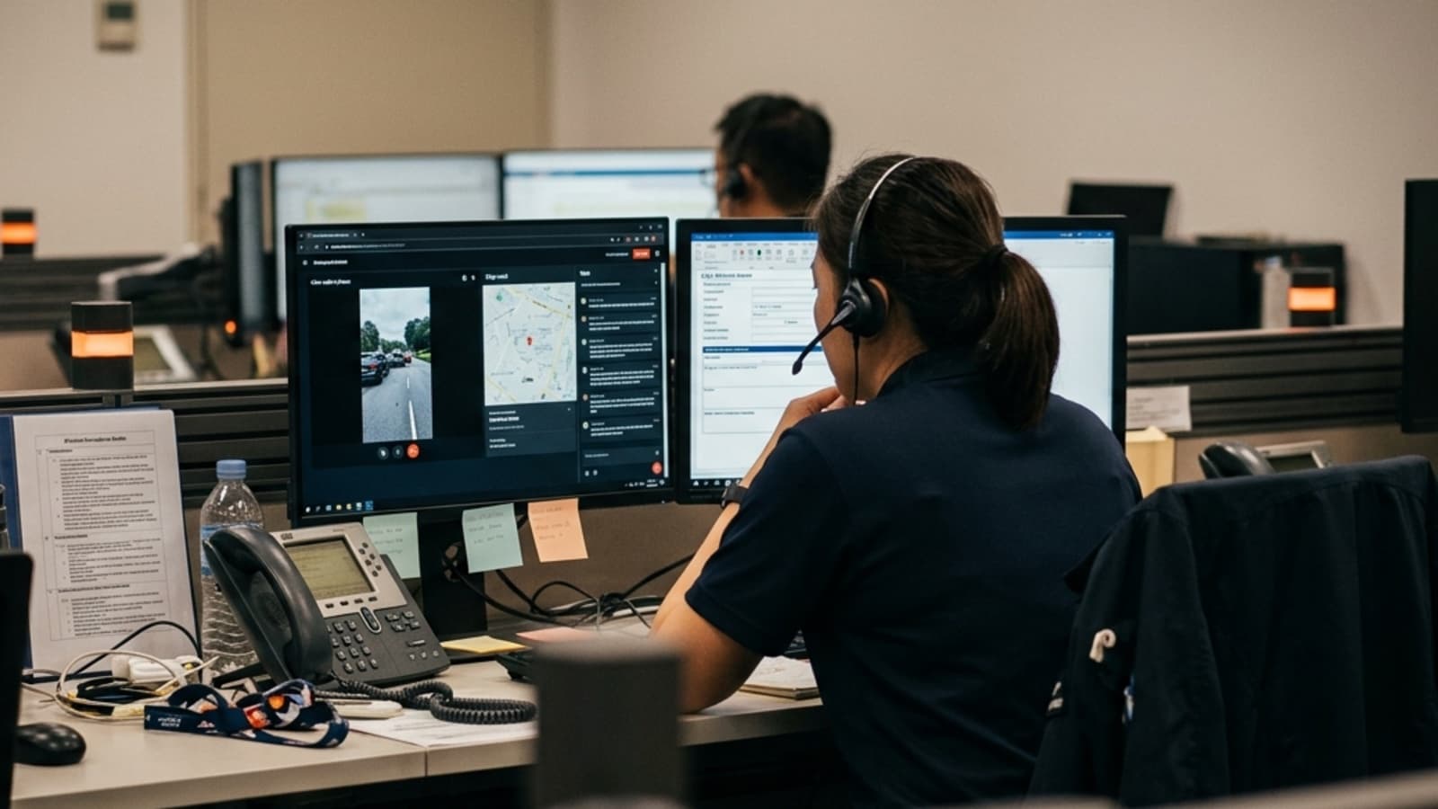 Emergency operator viewing a live caller video feed